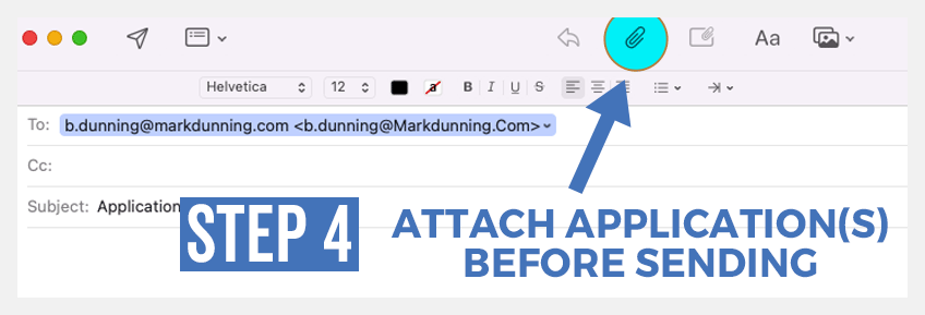 Step 4 - attach application to email before sending.