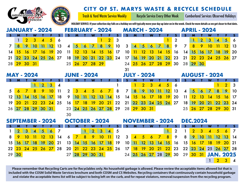 Cumberland Services City of St Marys waste and recycle schedule.
