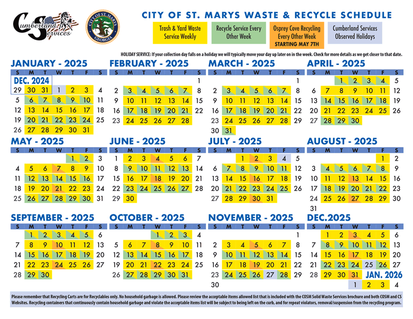 Cumberland Services City of St Marys waste and recycle schedule.